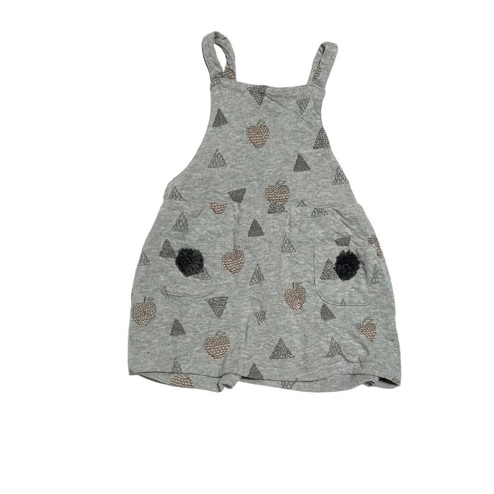 Zara Girls Apple Print Cotton Pinafore Dress Grey